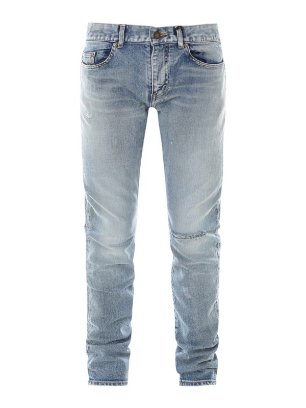 SAINT LAURENT: skinny jeans - Faded denim jeans