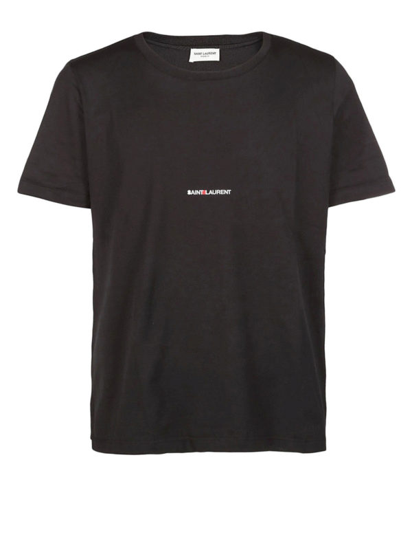 SAINT LAURENT: t-shirts - Cotton jersey logo black Tee