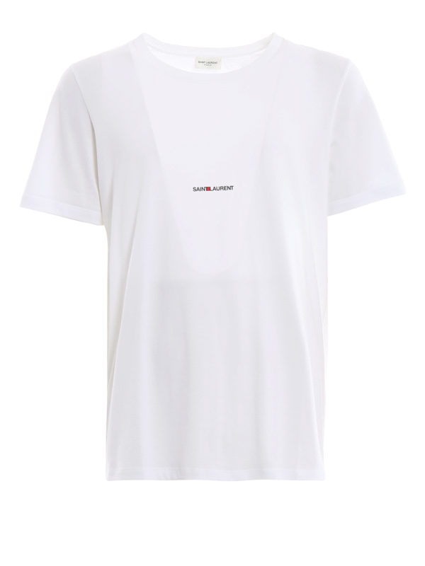 SAINT LAURENT: t-shirts - Cotton jersey logo white Tee