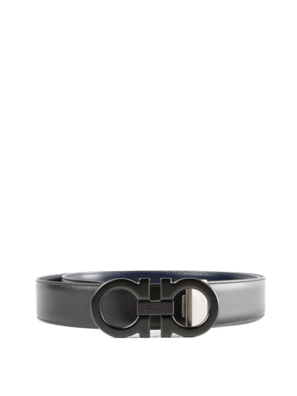 SALVATORE FERRAGAMO: belts - Gancini reversible black and blue belt