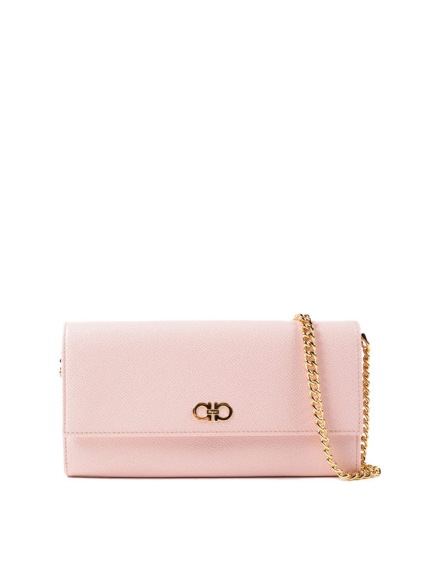 SALVATORE FERRAGAMO: clutches - Gancini pink leather wallet bag