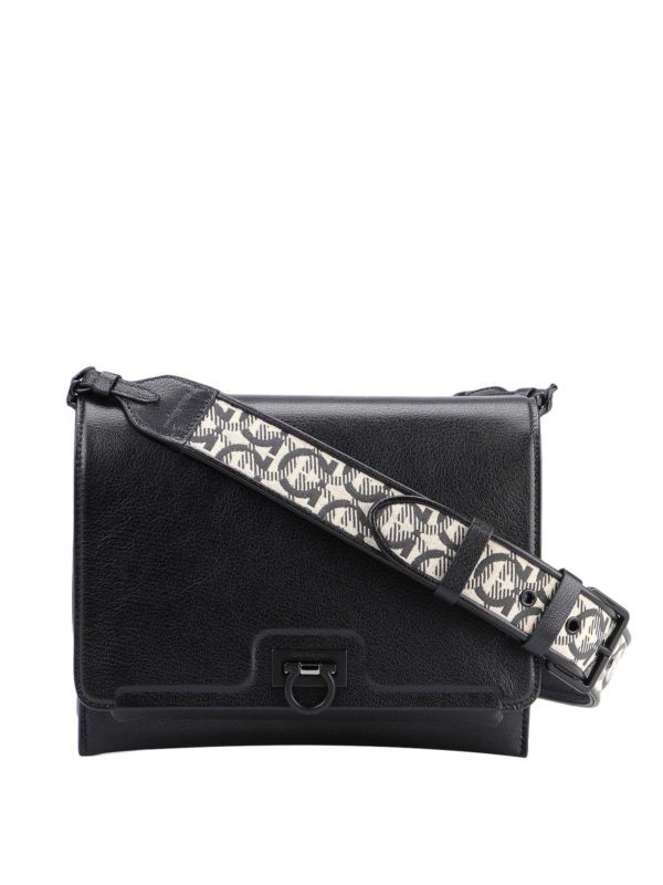 SALVATORE FERRAGAMO: shoulder bags - Trifolio logo shoulder strap leather bag