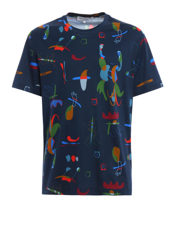 Ferragamo Multicolour print T-shirt Blue Men 12C046665268