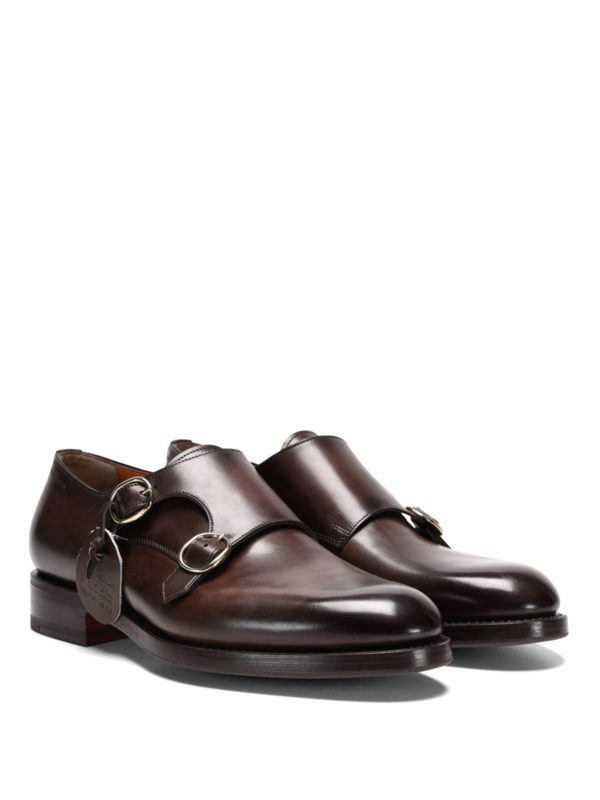 SANTONI: classic shoes online - Brushed leather double monkstrap