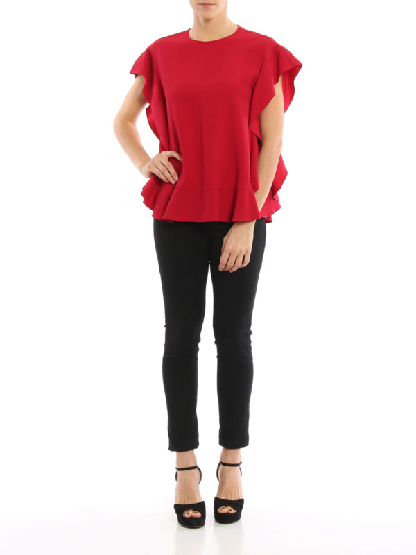 Satin ruffle blouse shop online: VALENTINO RED