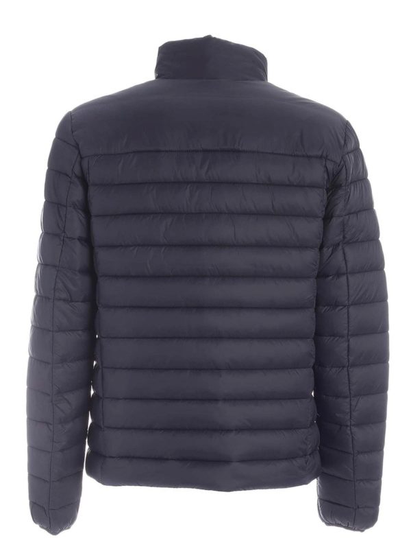 Save The Duck: padded jackets online - Orange logo patch down jacket in blue