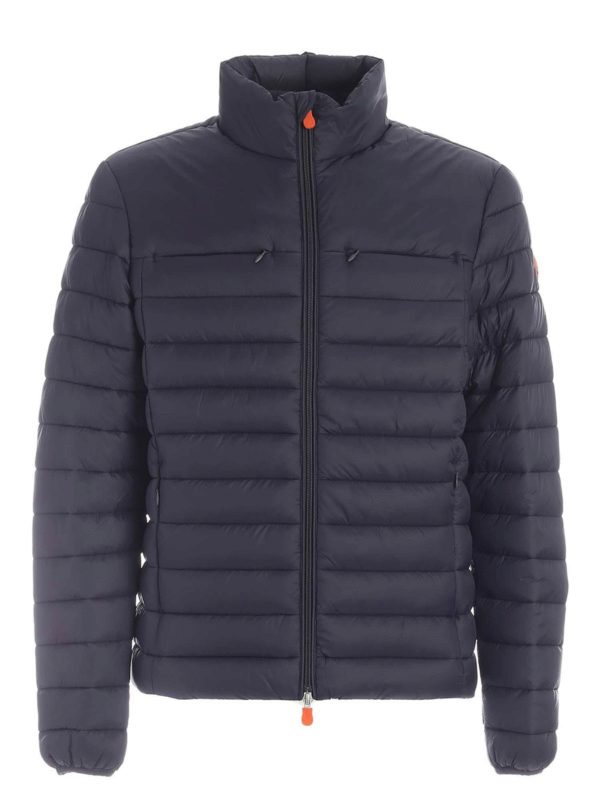 Save The Duck: padded jackets - Orange logo patch down jacket in blue