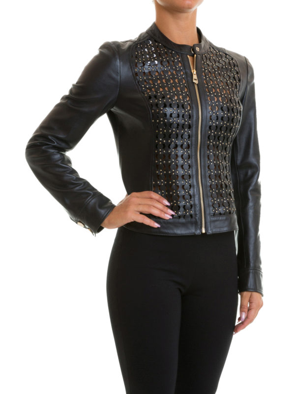 Giacca corta in pelle traforata shop online: VERSACE COLLECTION