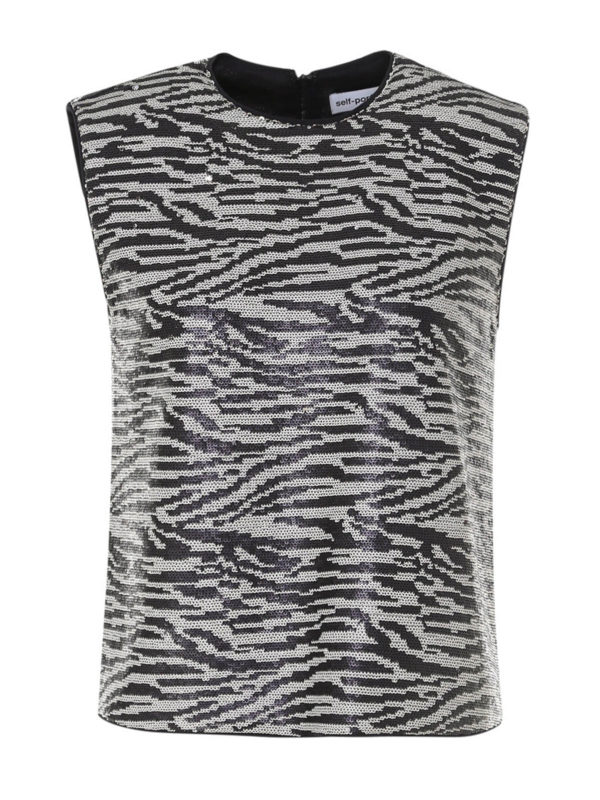 Self Portrait: Tops & Tank tops - Sequin animal print tank top