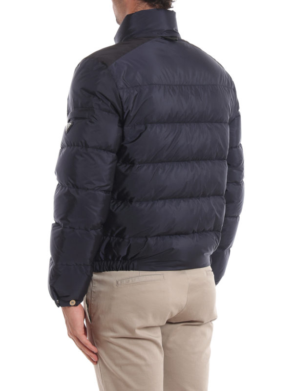 Semi glossy navy nylon puffer jacket shop online: PRADA