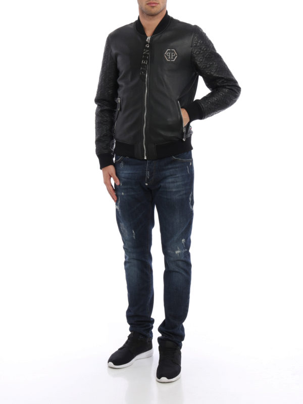 Sensei leather bomber jacket shop online: PHILIPP PLEIN