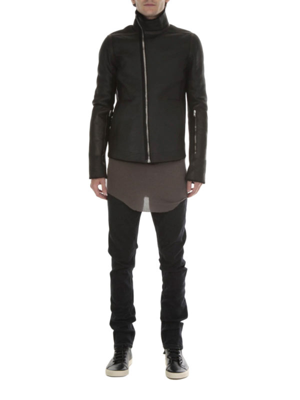 Shearling biker leather jacket shop online: RICK OWENS HUN