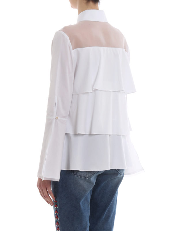 Sheer panel white cotton shirt shop online: KARL LAGERFELD
