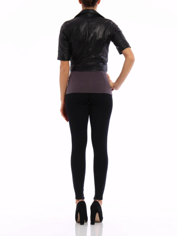 Short sleeves leather jacket shop online: S.W.O.R.D