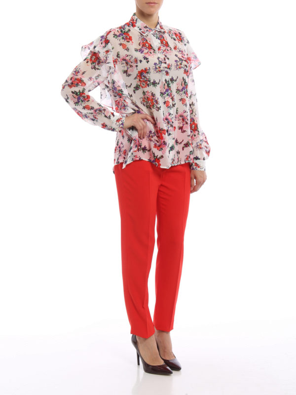 Silk floral ruffled blouse shop online: m.s.g.m.