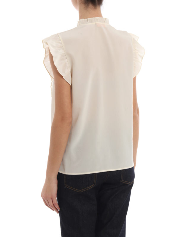 Silk georgette ruffle blouse shop online: TORY BURCH