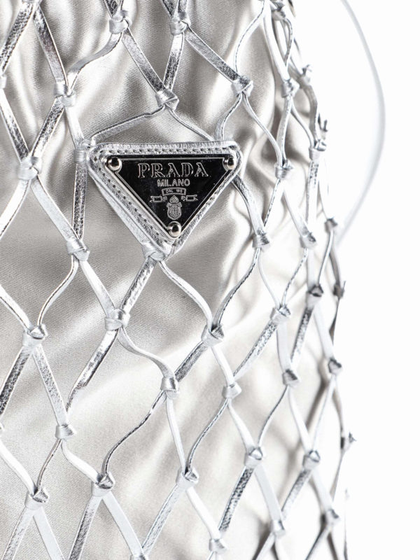 Silver leather mesh and satin bag shop online: PRADA