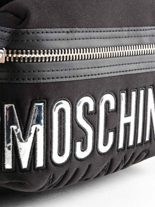Silver logo patch detailed nylon backpack shop online: MOSCHINO