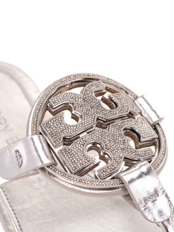 Silver tone jewel sandals shop online: TORY BURCH
