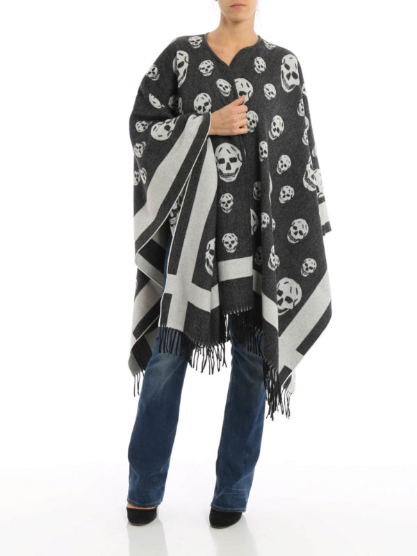 Skull pattern wool cape shop online: ALEXANDER MCQUEEN