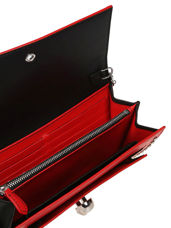 Skull studded red leather chain wallet shop online: ALEXANDER MCQUEEN