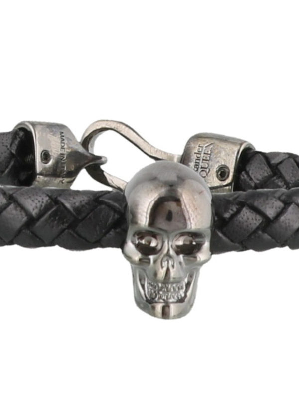Bracciale in pelle intrecciata con Skull shop online: ALEXANDER MCQUEEN