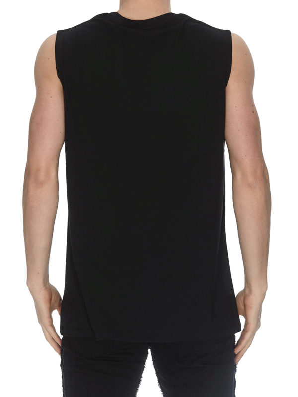 Canotta nera con stampa logo shop online: Balmain