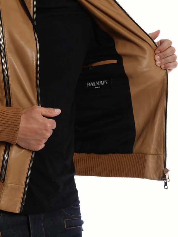 Balmain レザーコート メンズ - ライトブラウン | S6HC895D399161