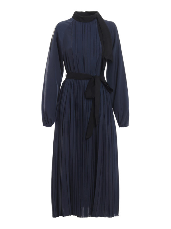 SPORTMAX: abiti lunghi - Abito Odeon a pieghe con sciarpina