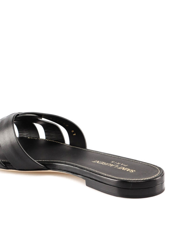 Square toe leather sandals shop online: SAINT LAURENT