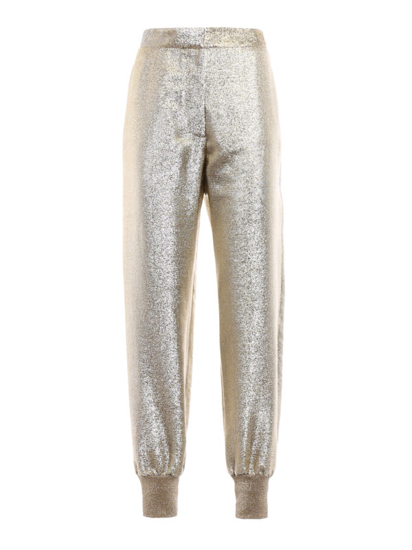 STELLA McCARTNEY: casual trousers - Gold-tone georgette lurex trousers