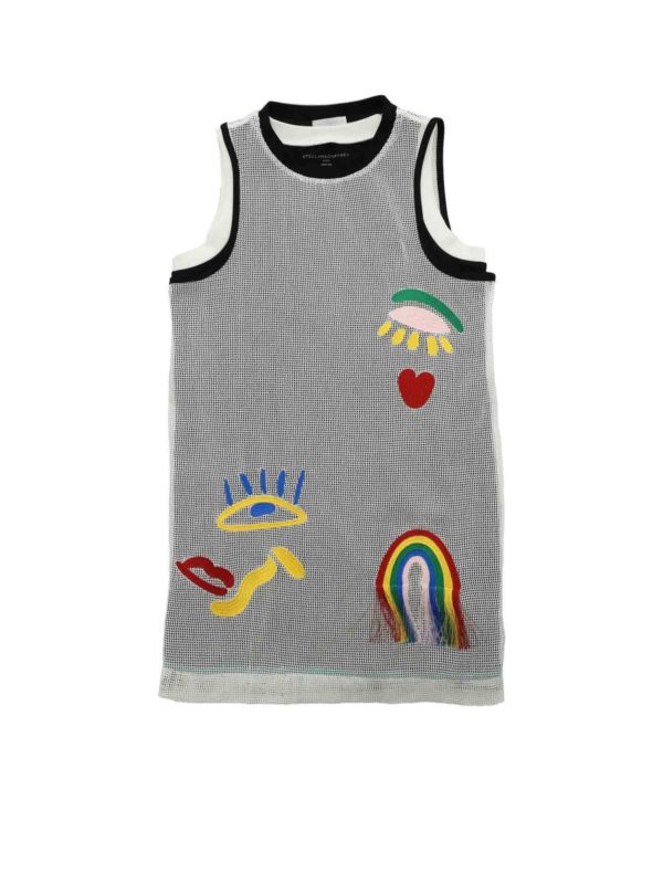 Stella McCartney Kids Embroidered mesh dress in black and  white|588655SOK229232