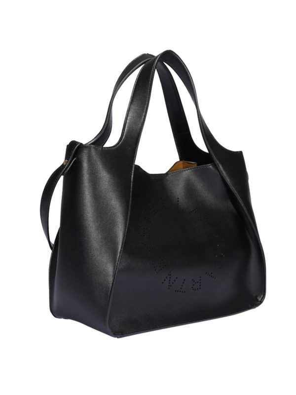 STELLA McCARTNEY: totes bags online - Perforated logo black faux leather bag