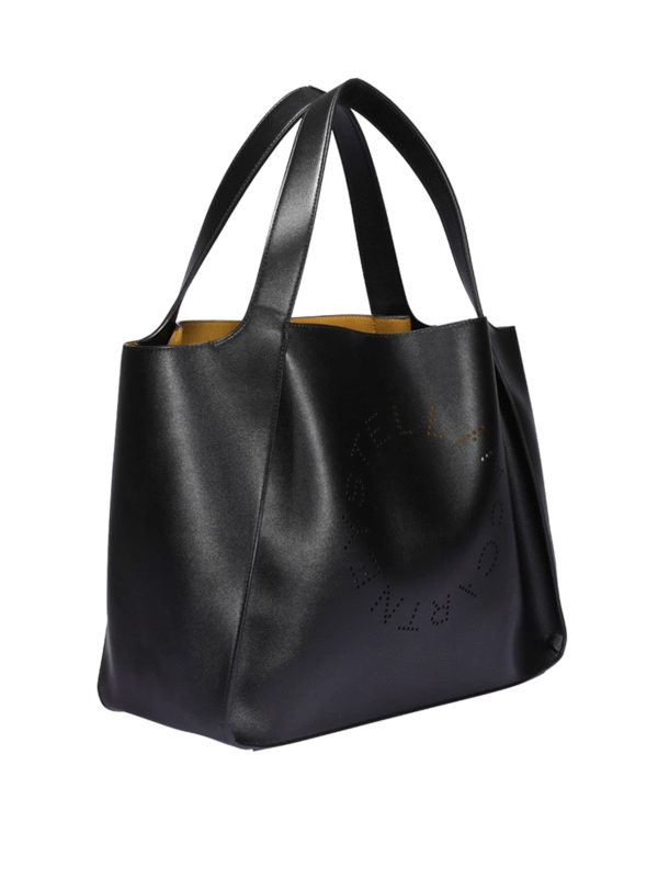 STELLA McCARTNEY: totes bags online - Perforated logo black faux leather tote