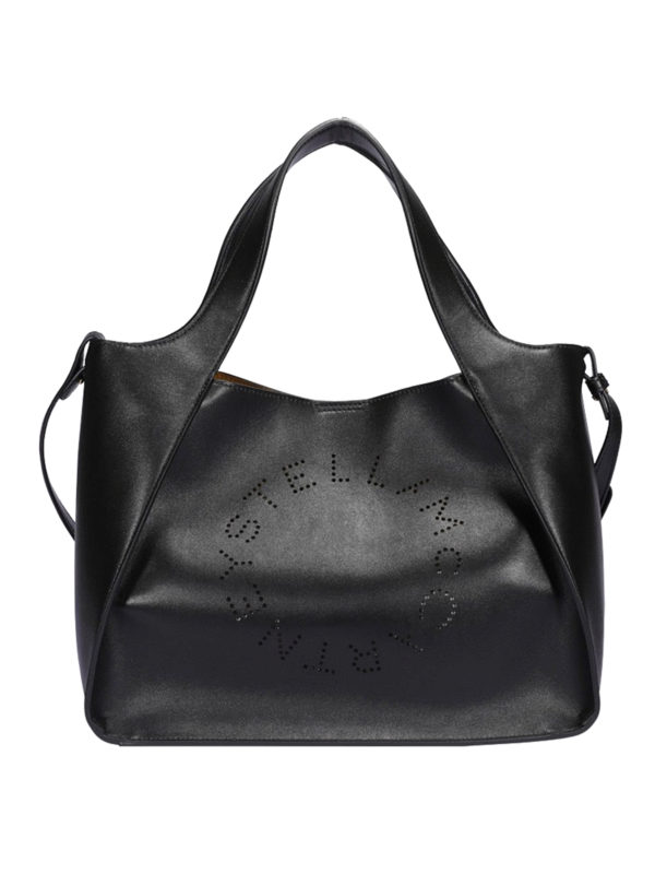 STELLA McCARTNEY: totes bags - Perforated logo black faux leather bag