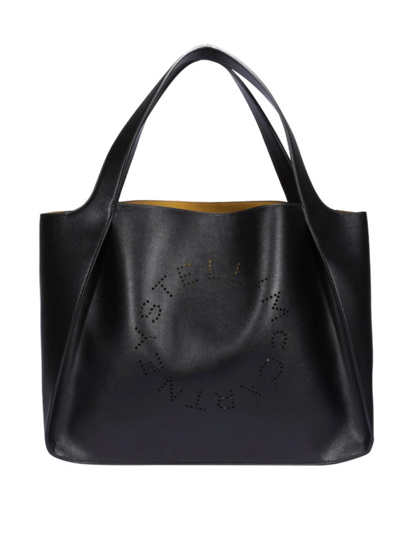 STELLA McCARTNEY: totes bags - Perforated logo black faux leather tote