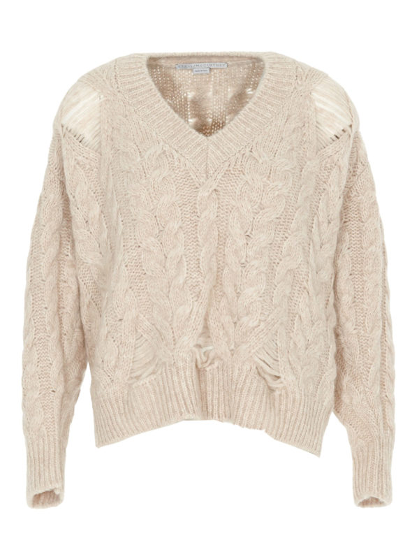 STELLA McCARTNEY: v necks - Cable knit distressed sweater