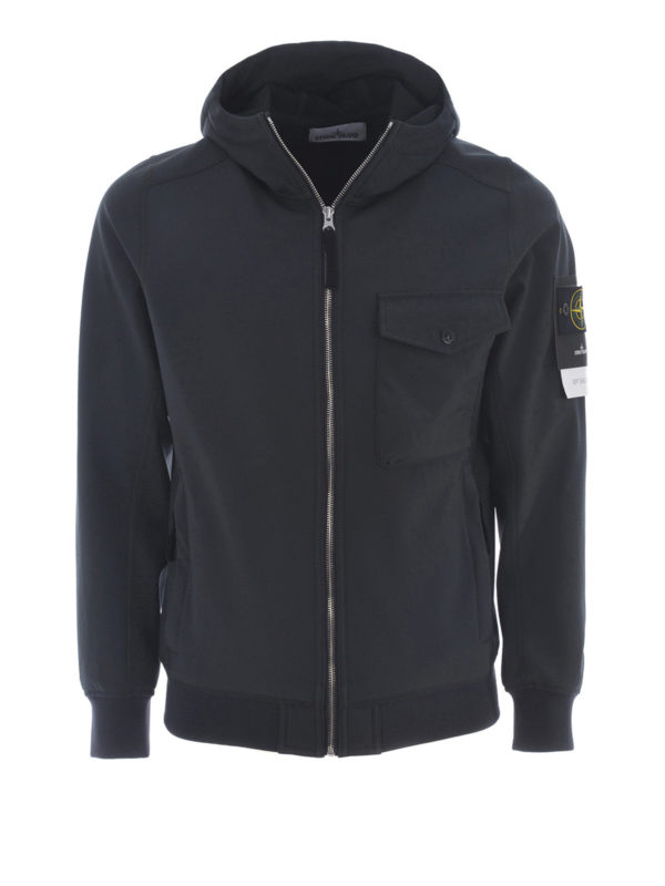 STONE ISLAND: casual jackets - Dark grey Soft Shell hooded jacket
