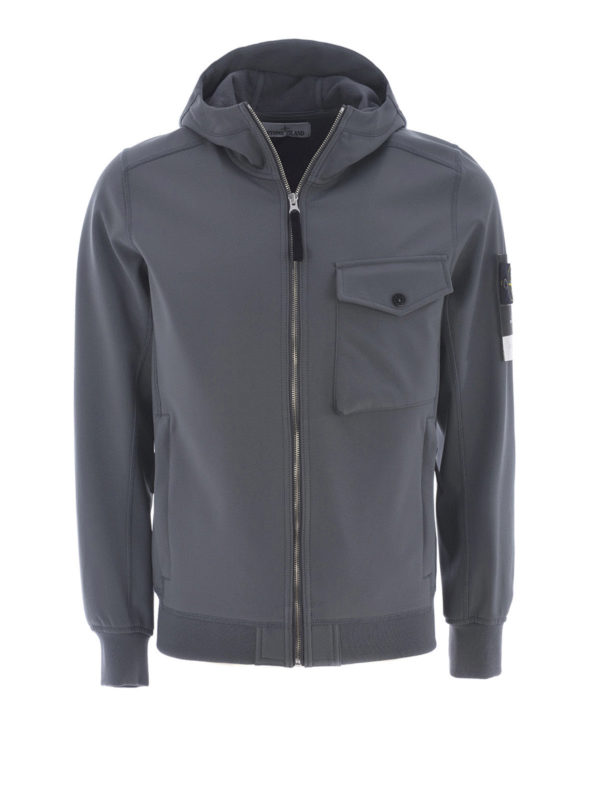 STONE ISLAND: casual jackets - Grey Soft Shell hooded jacket