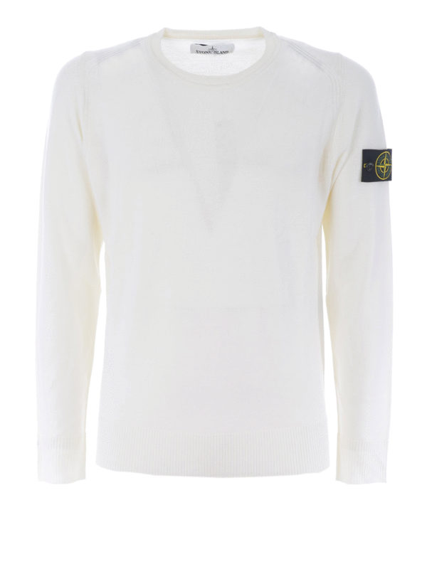 STONE ISLAND: Strickpullover mit Rundhalsausschnitt - Rundhalspullover - Weiß
