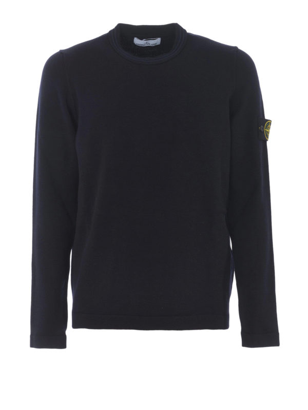 STONE ISLAND: Strickpullover mit Rundhalsausschnitt - Rundhalspullover - Dunkelblau