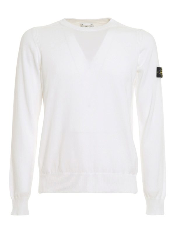 Stone Island Junior: Strickpullover mit Rundhalsausschnitt - Rundhalspullover - Weiß