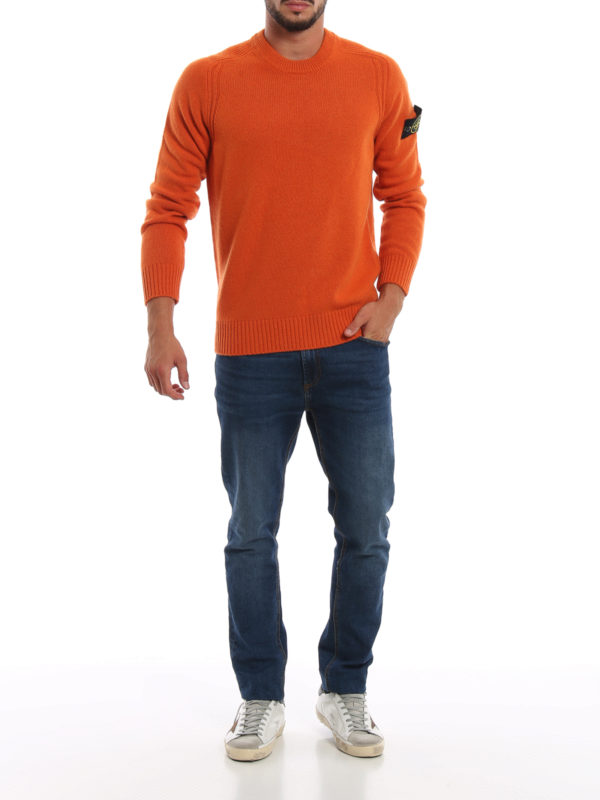 STONE ISLAND: Strickpullover mit Rundhalsausschnitt online - Rundhalspullover - Orange