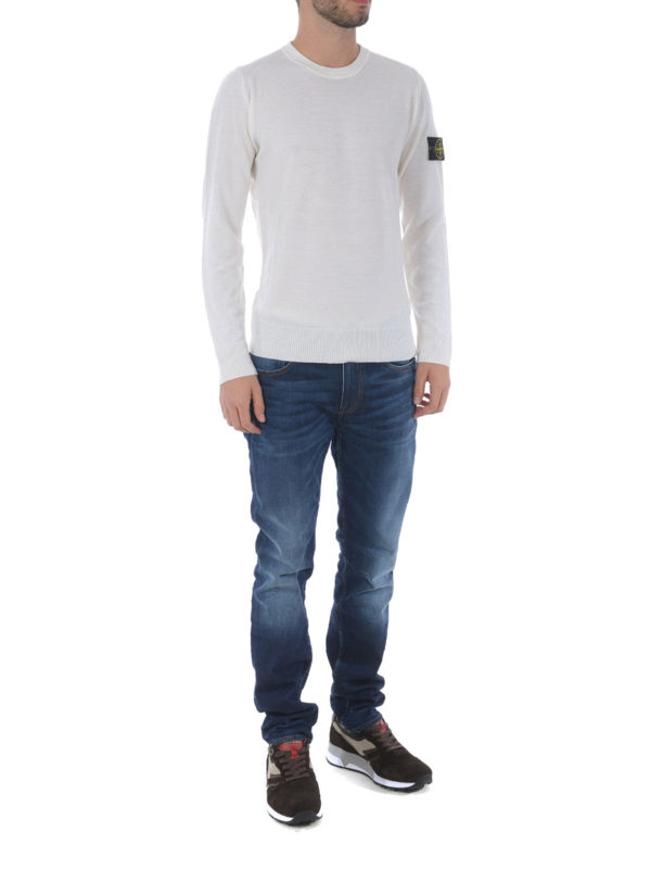 STONE ISLAND: Strickpullover mit Rundhalsausschnitt online - Rundhalspullover - Weiß