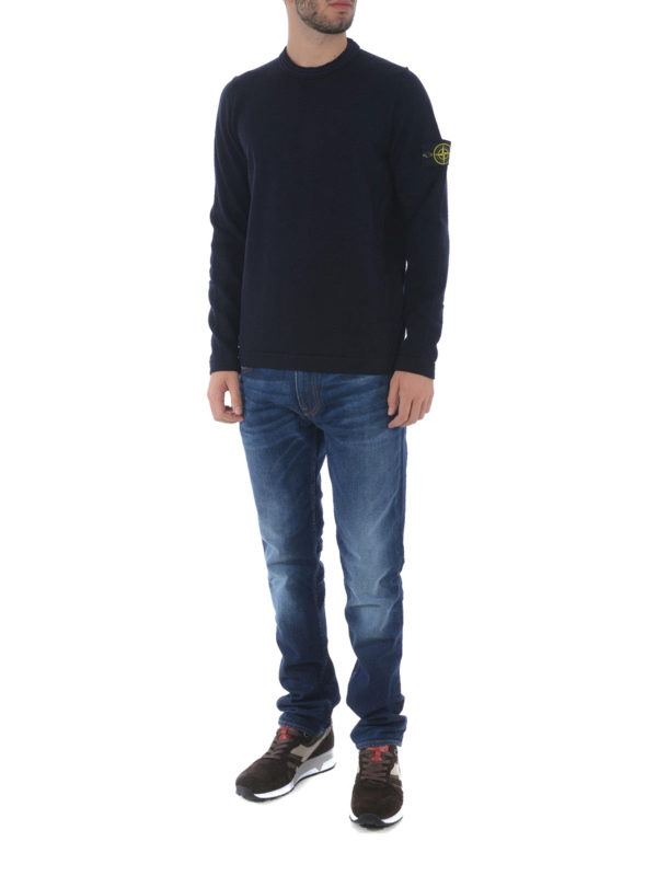 STONE ISLAND: Strickpullover mit Rundhalsausschnitt online - Rundhalspullover - Dunkelblau