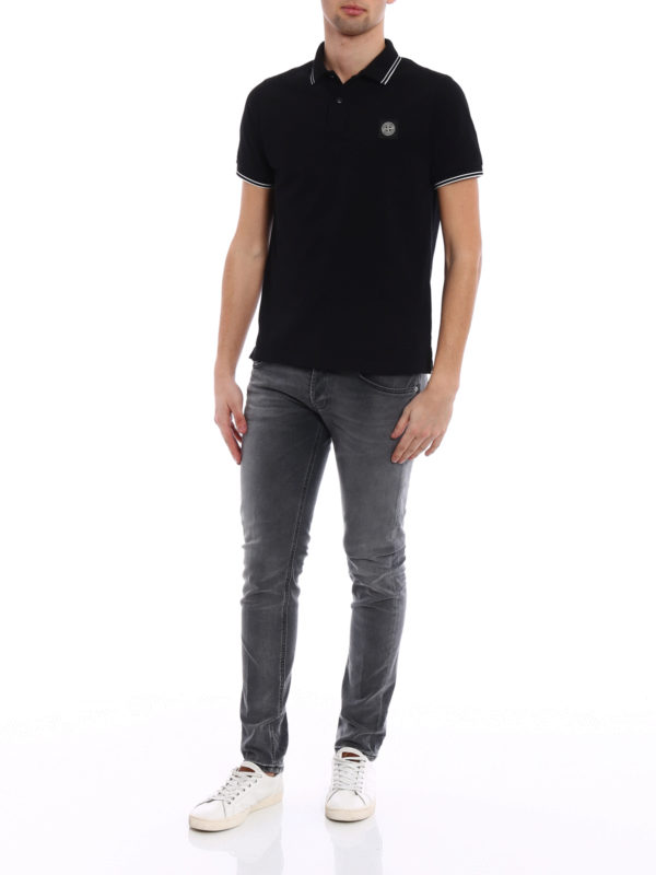 STONE ISLAND: polo shirts online - Black slim fit polo shirt