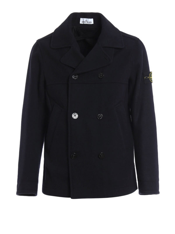 STONE ISLAND: short coats - Wool blend peacoat