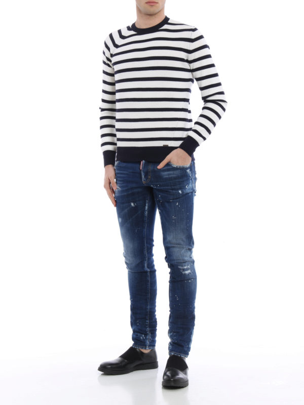 Pull Col Rond Blanc Pour Homme shop online: DSQUARED2