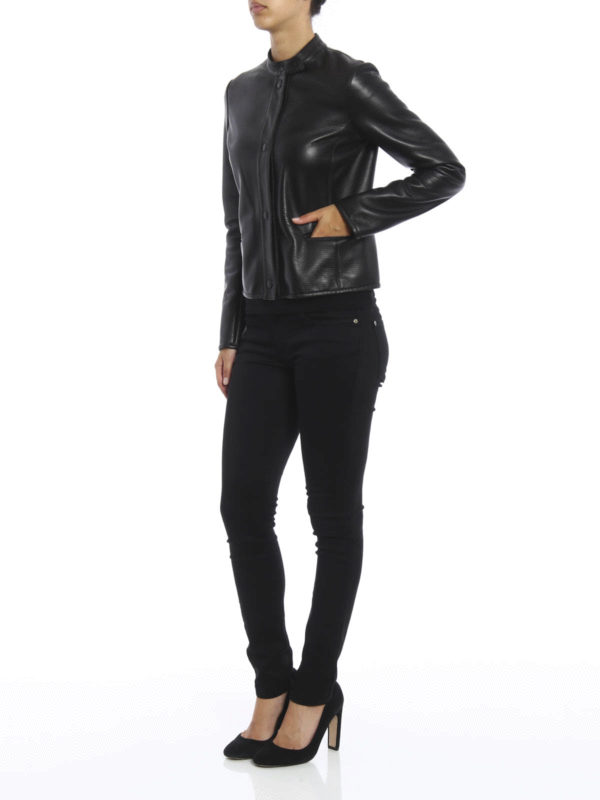 Stripes effect leather jacket shop online: ARMANI COLLEZIONI