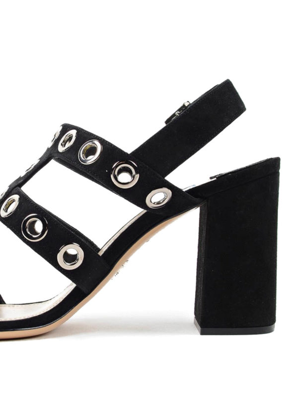 Suede sandals with grommets shop online: PRADA